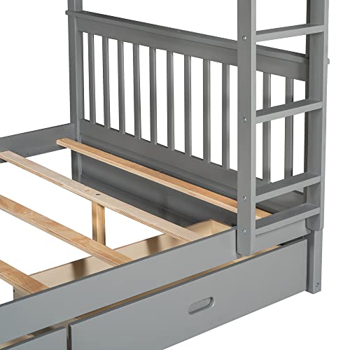 Twin Over Full Bunk Bed with Slide and Stairs for Kids I642