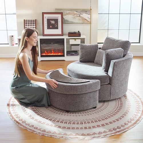 Round Swivel Barrel Chair with Ottoman for Living Room Bedroom G375183