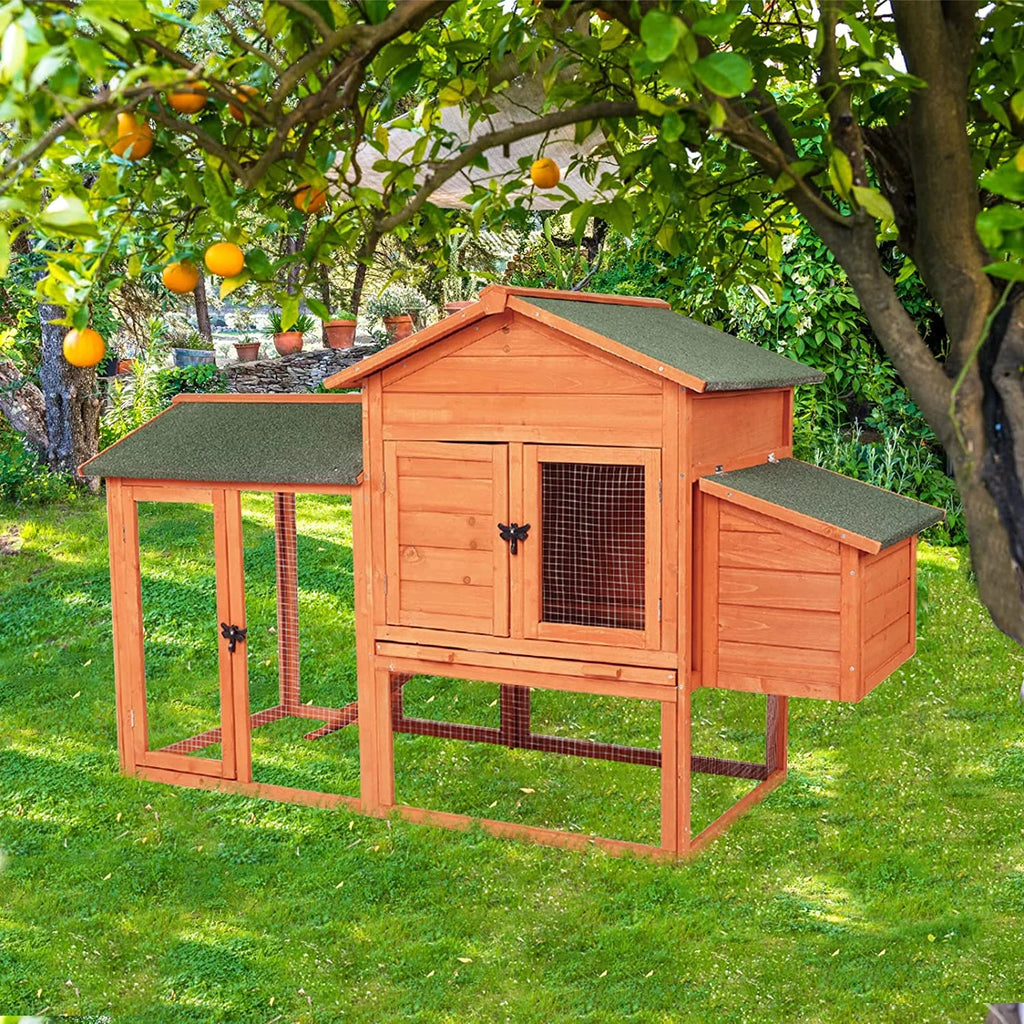 Outdoor Wooden Chicken Coop with Ramp and Nesting Box Q3948