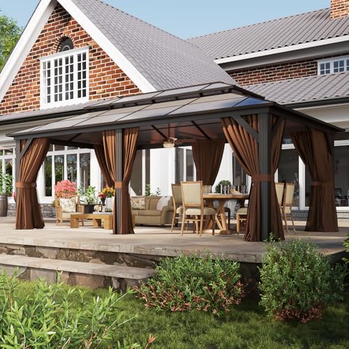 12x16 Hardtop Gazebo with Netting and Curtains for Patio K27275