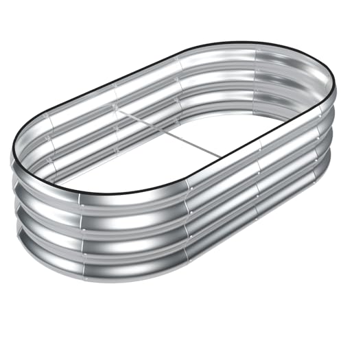 Galvanized Raised Garden Bed, 4x2x1ft Oval Metal Planter Box for Outdoor Plants Vegetables X93266