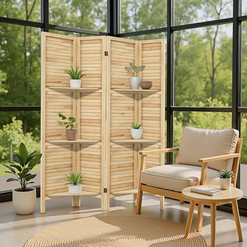 6 Panel Wooden Room Divider with Shelves P850285