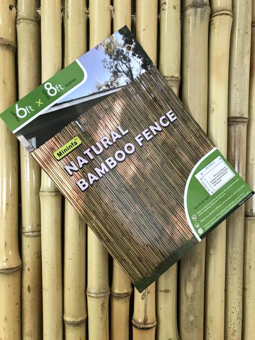 Natural Rolled Bamboo Fence, 0.7 in D x 6 ft High x 8 ft Long, Garden Privacy Screen B310