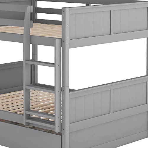 Twin Over Full Bunk Bed with Slide and Stairs for Kids I642