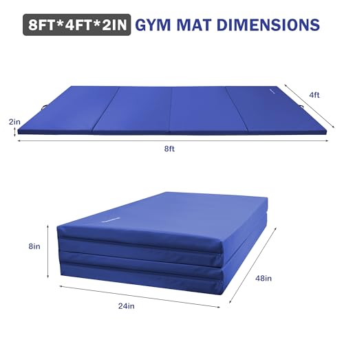 Folding Exercise Gymnastics Mat, 4x8x2 Inch, with Carrying Handles P466