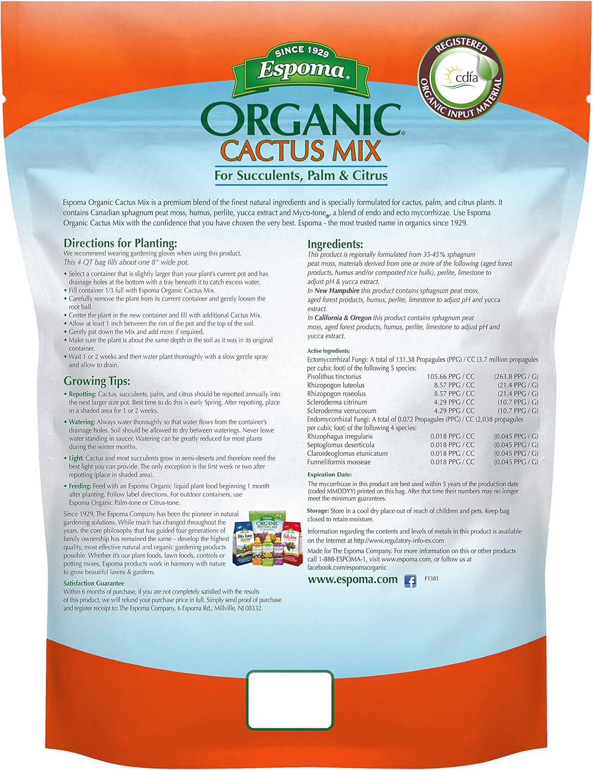 Organic Cactus Potting Soil Mix for Indoor and Outdoor Containers, 8 qt, Pack of 2 Z725