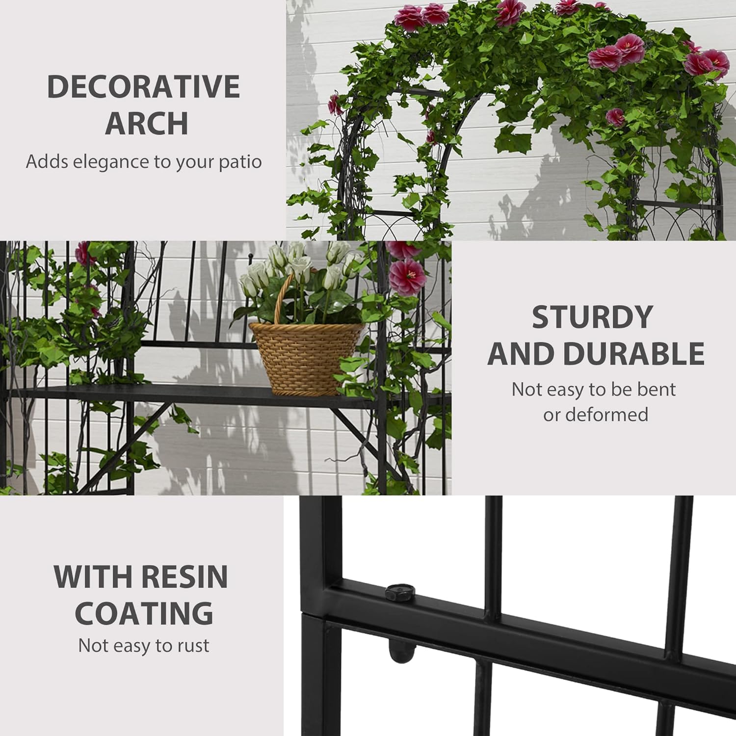 Metal Trellis Arbor Arch with Garden Bench for Climbing Plants Z662940