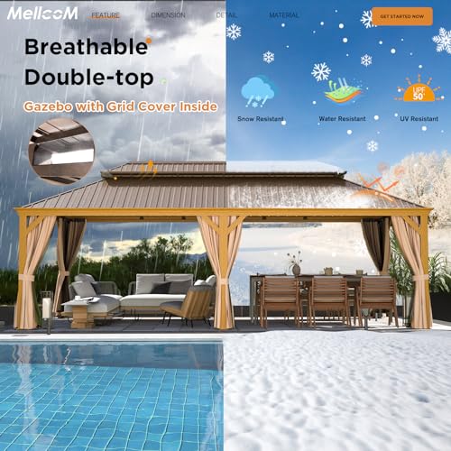 12x16 ft Hardtop Gazebo with Double Roof, Curtains and Netting T94173