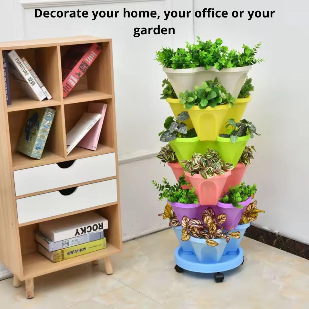 Vertical Garden with Wheels and Plant Labels - Stackable Planter 3 Pots M125