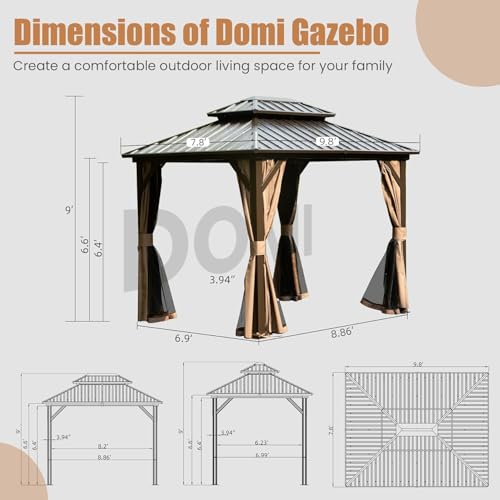 10 x 10 ft Hardtop Gazebo with Netting and Curtains, Galvanized Steel Roof for Patio K80436