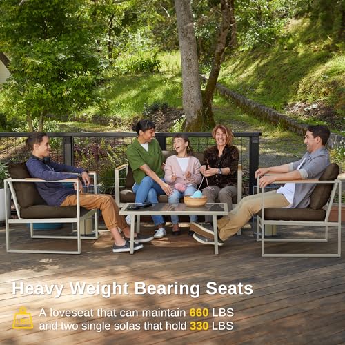 4-Piece Outdoor Patio Furniture Set with Sofa and Tempered Glass Table B6490