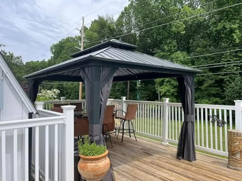 10 x 10 ft Hardtop Gazebo with Netting and Curtains, Galvanized Steel Roof for Patio K80436