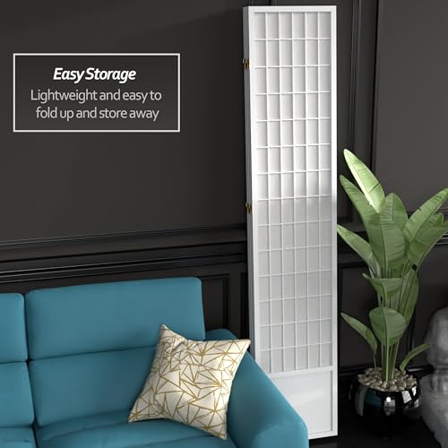 7 ft. Tall Window Pane Shoji Screen Room Divider, 3 Panels, White S15216