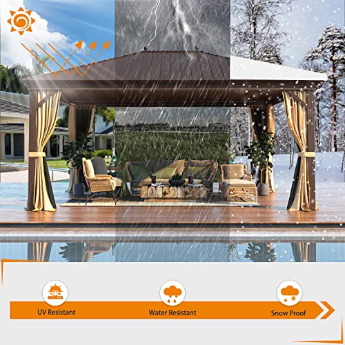 12x16 ft Hardtop Gazebo with Double Roof, Curtains and Netting T94173