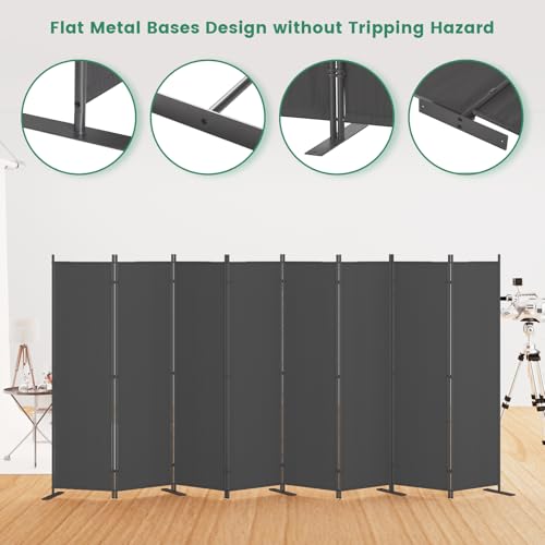 8-Panel 6 ft Tall Indoor Folding Room Divider, Portable Privacy Screen, Freestanding Partition, Dark Grey G253901