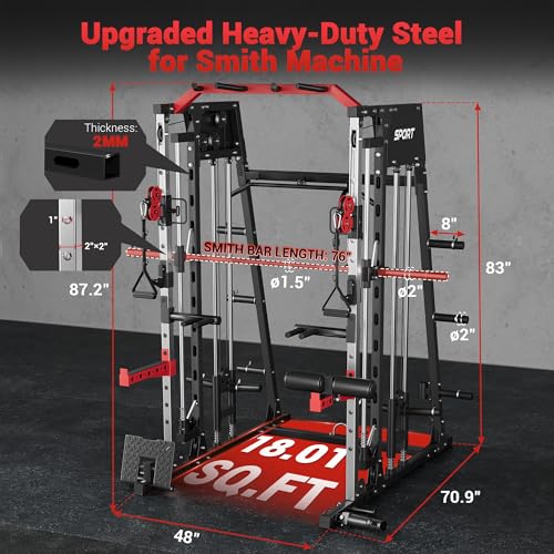 Smith Machine Home Gym All in One Squat Rack Power Cage with Cable Systems E5406