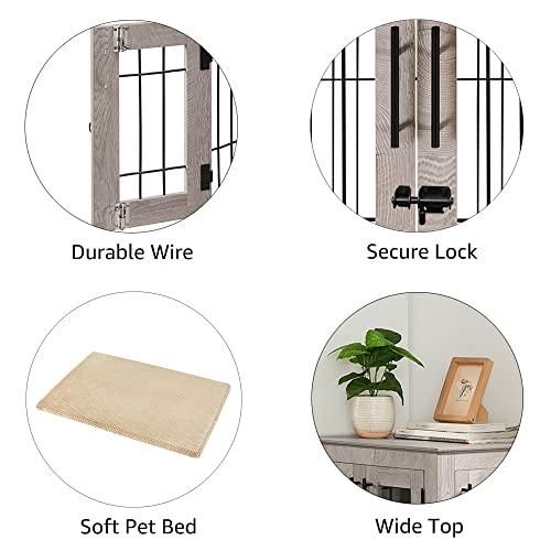 Wooden Dog Crate End Table with Double Doors and Pet Bed E595686
