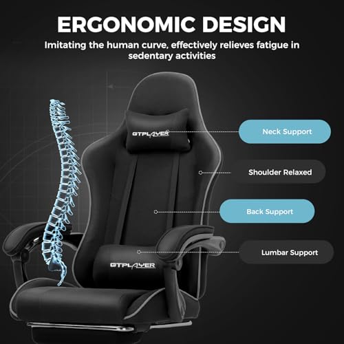 Gaming Chair with Footrest and Lumbar Support, Height Adjustable, Blue Y9034