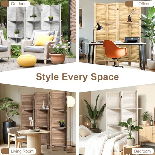 6 Panel Wooden Room Divider with Shelves P850285
