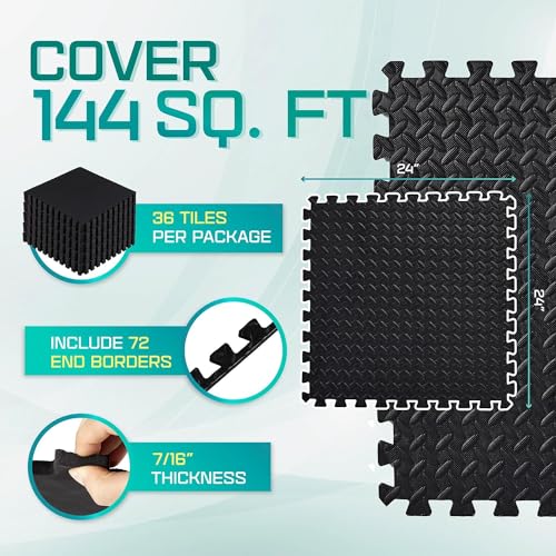Puzzle Exercise Mat for Home Gym, EVA Interlocking Foam Floor Tiles with Border O344855