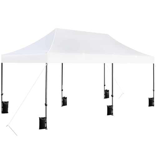 Heavy Duty Pop Up Canopy Tent 10x20 with Wheeled Carry Bag, White Q36763