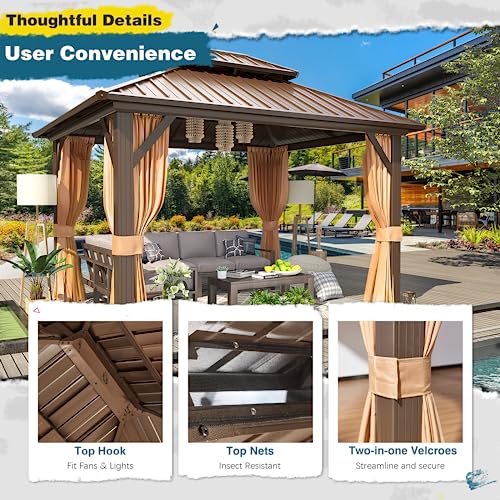 10x13 Hardtop Gazebo with Polycarbonate Double Roof, Aluminum Frame, Curtains and Netting S2701