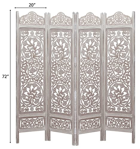 4 Panel Folding Wood Room Divider, Antique Brown, 72 x 80 P209