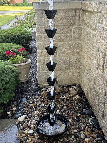 Rain Chain for Gutters, 8.5ft Metal, Black Powder Coated with Sunflower Cups O5797