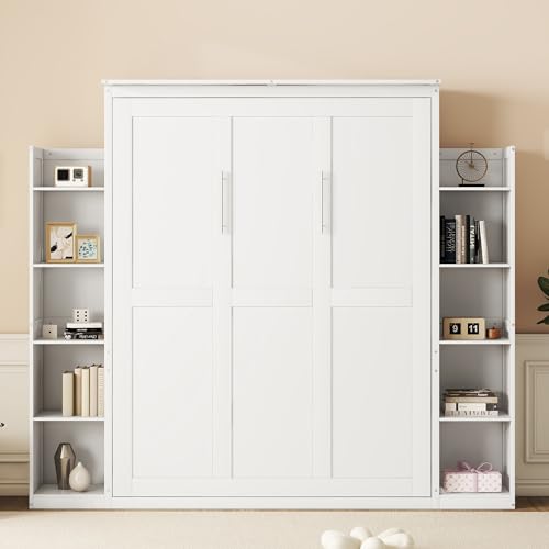Queen Size Murphy Bed with 2 Cabinets and LED Lights T976