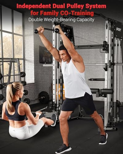 Smith Machine Home Gym All in One Squat Rack Power Cage with Cable Systems E5406