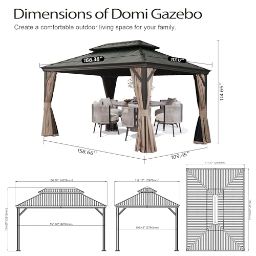 10 x 10 ft Hardtop Gazebo with Netting and Curtains, Galvanized Steel Roof for Patio K80436