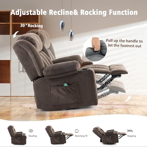 Swivel Recliner Chair with Massage and Heat, Fabric Upholstery, Lime Gray Y550941