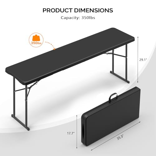 6 FT Narrow Folding Table, HDPE Top with Metal Frame for Parties, Seminars, Home Use I854236