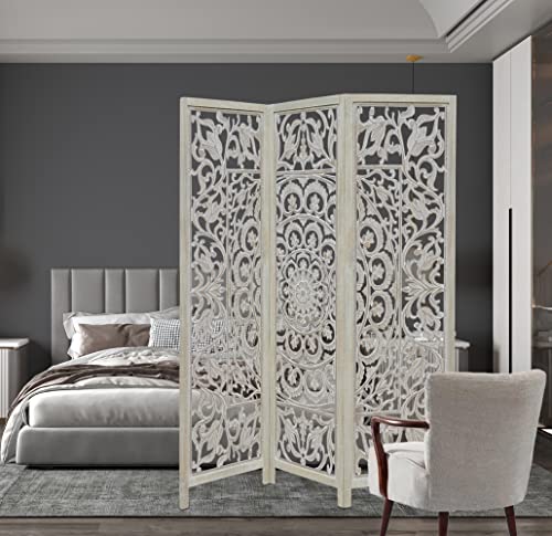 4 Panel Folding Wood Room Divider, Antique Brown, 72 x 80 P209