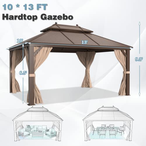 12x16 ft Hardtop Gazebo with Double Roof, Curtains and Netting T94173