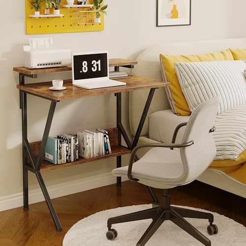 Small Desk with Adjustable Monitor Stand for Small Spaces, Grey G4959