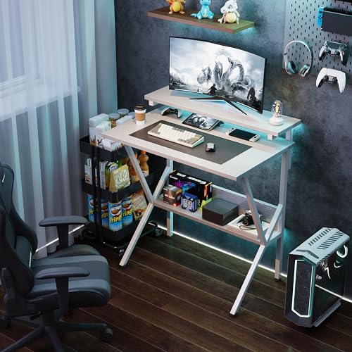 Small Desk with Adjustable Monitor Stand for Small Spaces, Grey G4959