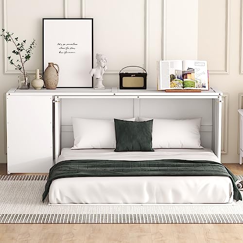 Queen Size Murphy Bed with Cabinet and LED Lights M1232