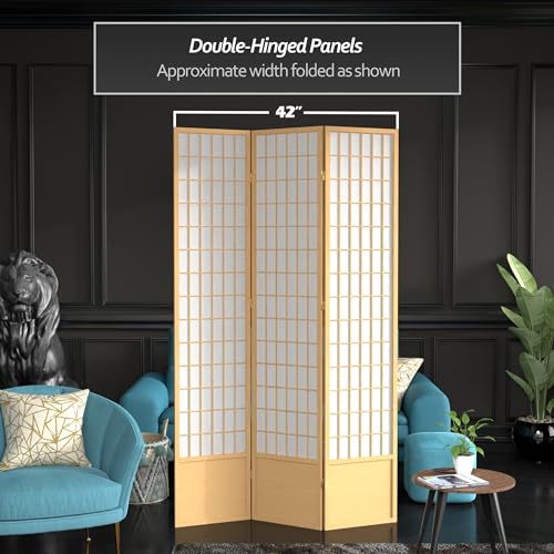 7 ft. Tall Window Pane Shoji Screen Room Divider, 3 Panels, White S15216