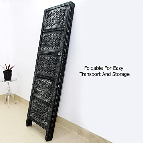 4 Panel Folding Wood Room Divider, Antique Brown, 72 x 80 P209