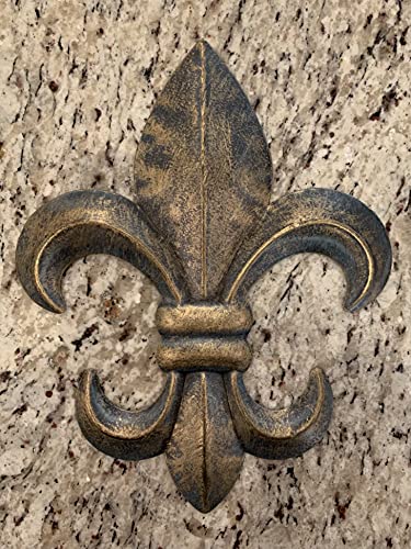 Metal Fleur De Lis Wall Plaque with Hanger, Rustic Tuscan Decor L5199