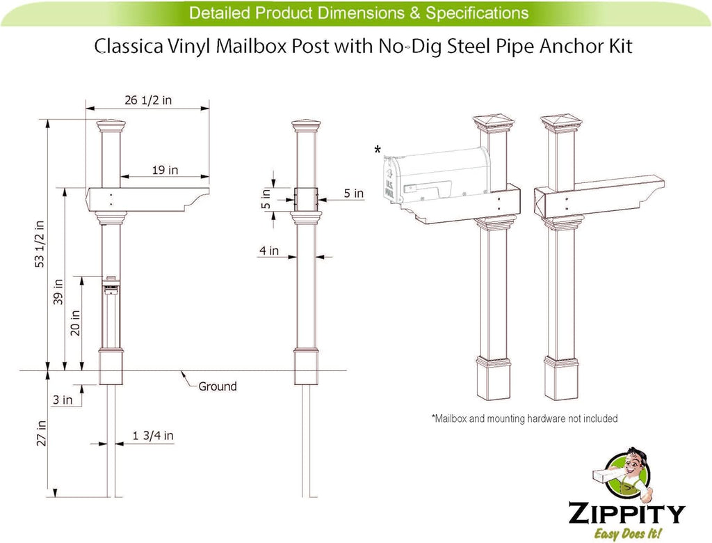 Classica Mailbox Post, White Z8644