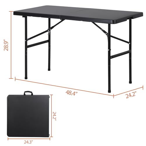 Portable 4 Foot Plastic Folding Table, Indoor Outdoor Heavy Duty, White Y15191