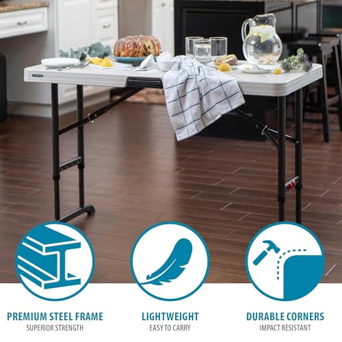 4-Foot Commercial Adjustable Folding Table, Almond T677