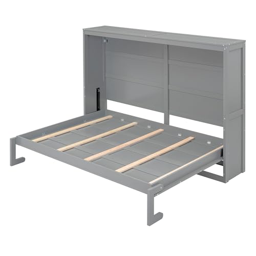 Modern Farmhouse Solid Wood Murphy Cabinet Bed Queen Gray B72702