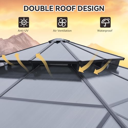 12x16 Hardtop Gazebo with Netting and Curtains for Patio K27275