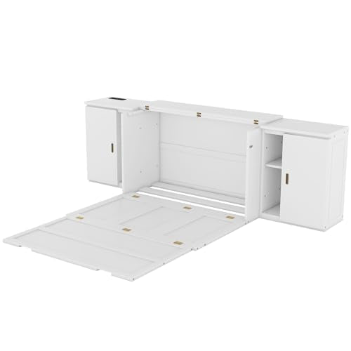Murphy Bed Chest with Shelves and USB Ports, Foldable Wood Frame Y56482