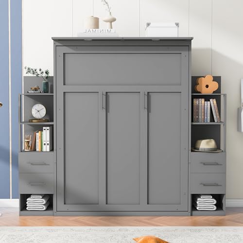 Queen Size Murphy Bed with Cabinet and LED Lights M1232