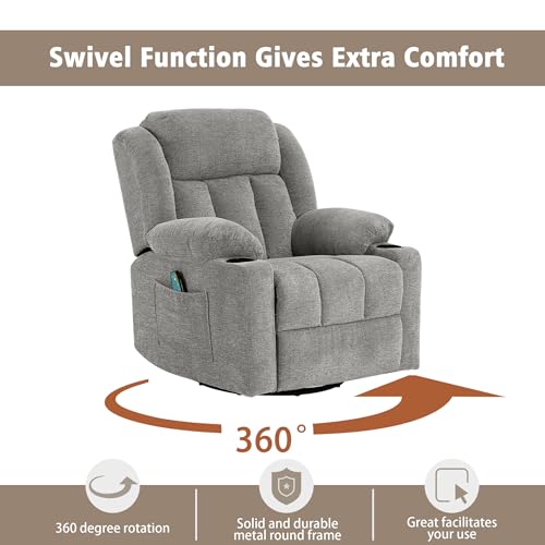 Swivel Recliner Chair with Massage and Heat, Fabric Upholstery, Lime Gray Y550941
