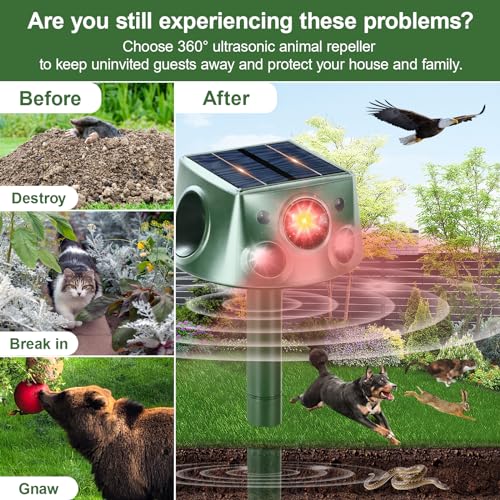 Solar Animal Repeller 360° Ultrasonic with Motion Sensor & LED Flashing Y2261